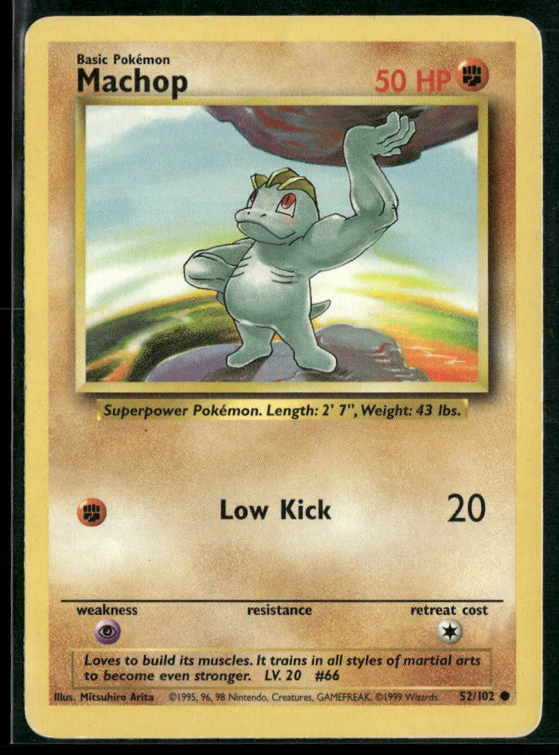 Machop #52 - Base Pokémon kort, stand Light Played
