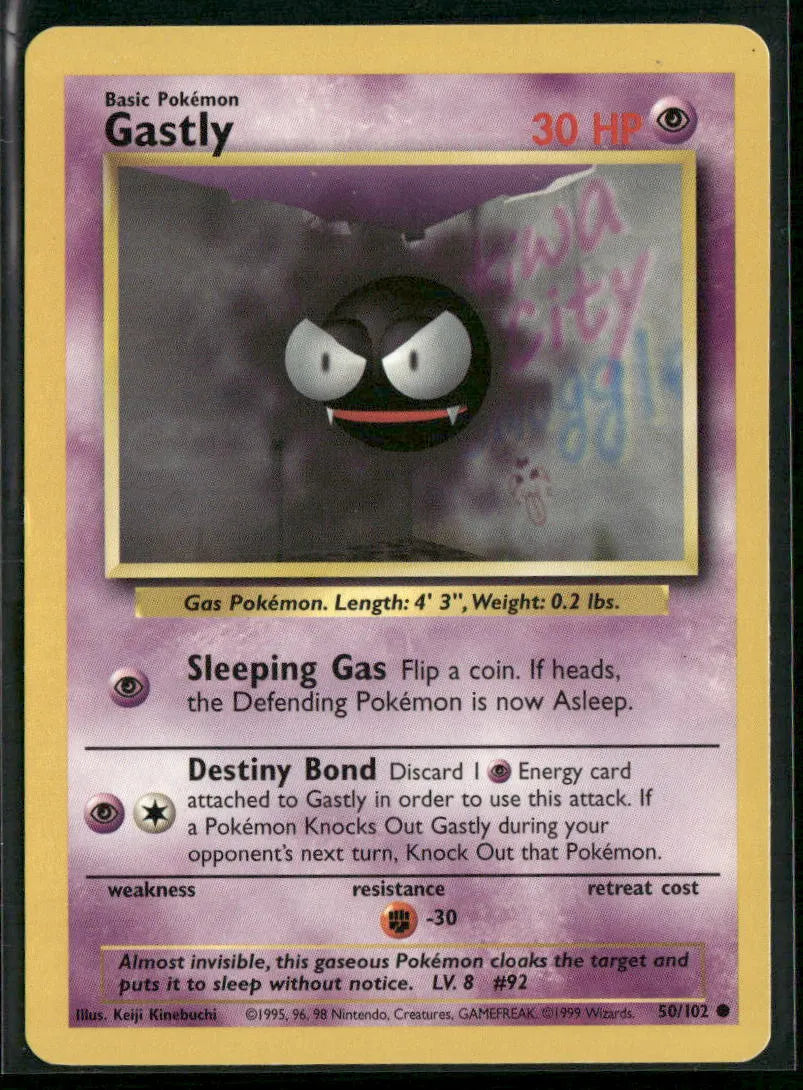 Gastly #50 - Base Pokémon kort, stand Excellent