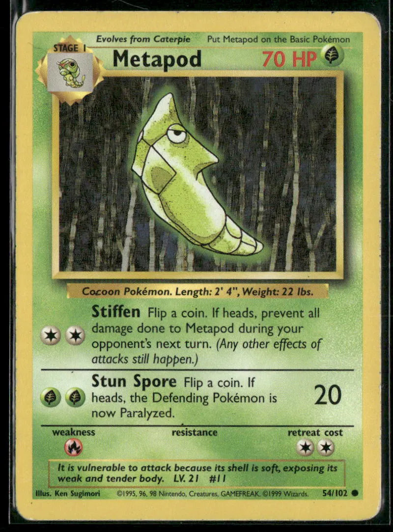 Metapod #54 - Base Pokémon kort, stand Light Played