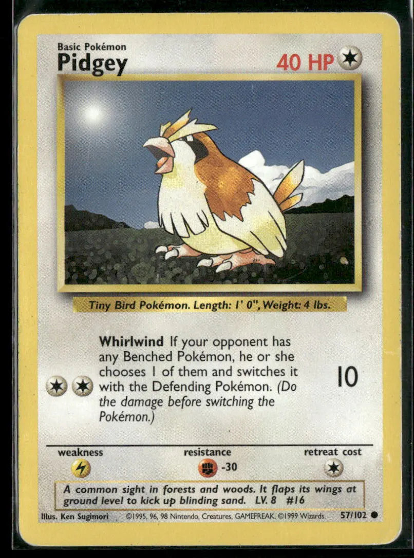 Pidgey #57 - Base Pokémon kort, stand Light Played