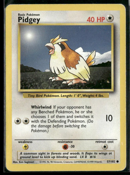 Pidgey #57 - Base Pokémon kort, stand Light Played