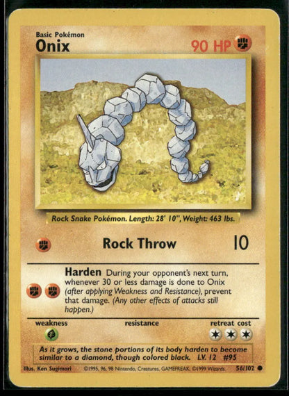 Onix #56 - Base Pokémon kort, stand Light Played