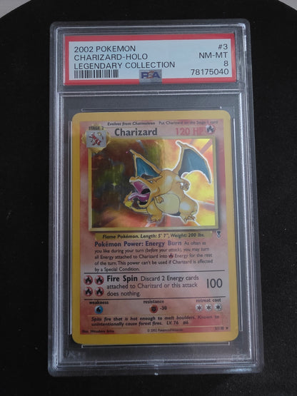 Charizard #3 - Legendary Collection Pokémon kort, stand PSA 8