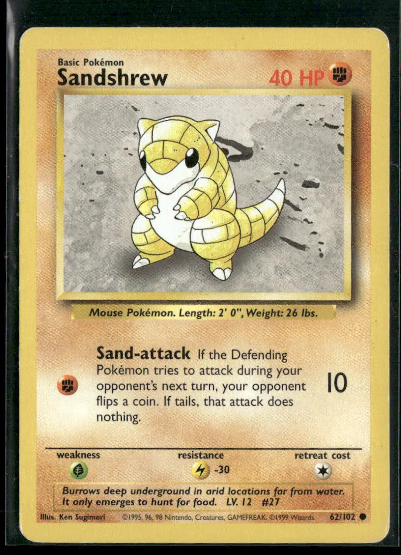 Sandshrew #62 - Base Pokémon kort, stand Played