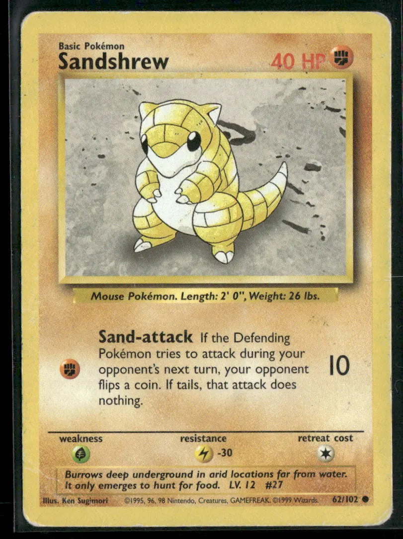 Sandshrew #62 - Base Pokémon kort, stand Poor