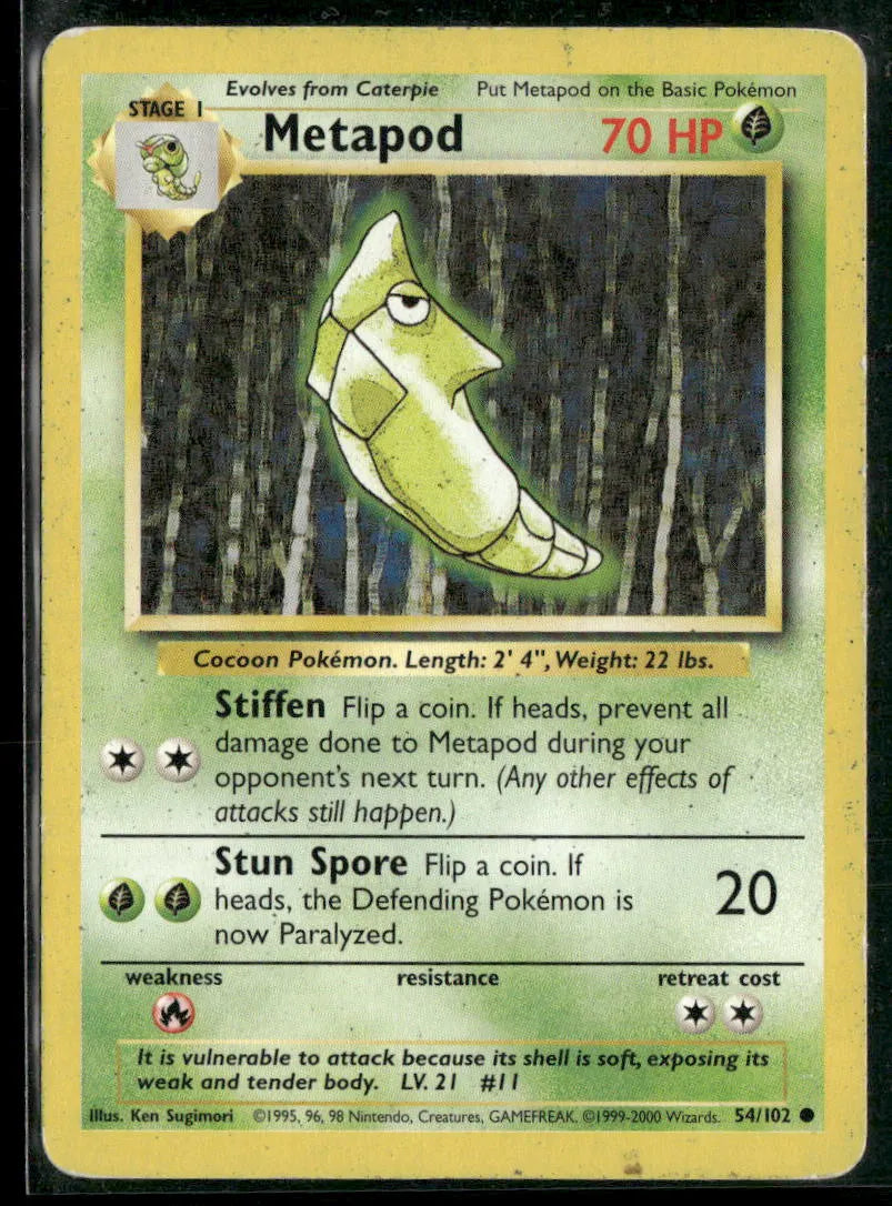 Metapod #54 - Base Pokémon kort, stand Played