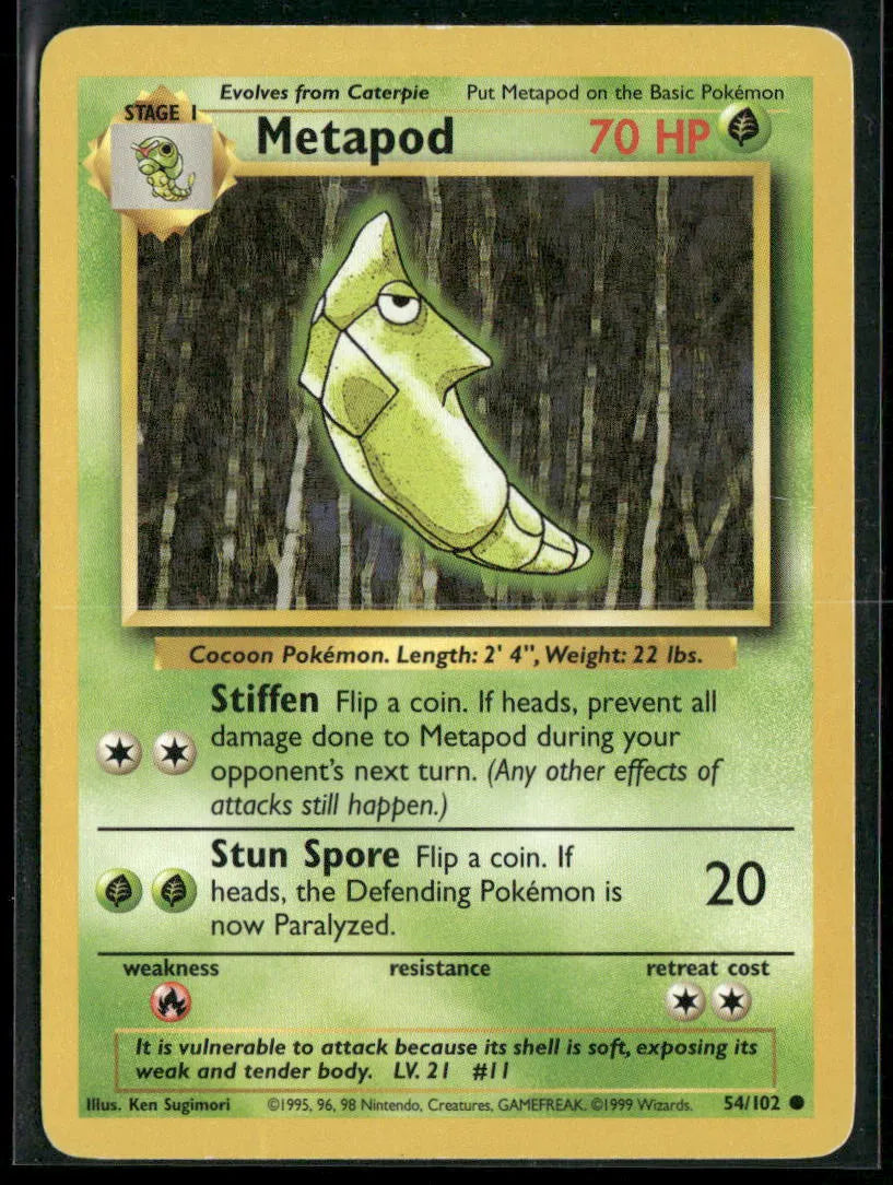 Metapod #54 - Base Pokémon kort, stand Light Played