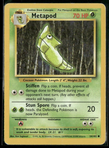 Metapod #54 - Base Pokémon kort, stand Light Played