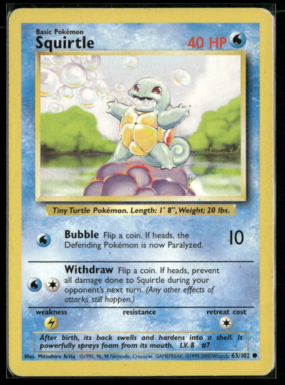 Squirtle #63 - Base Pokémon kort, stand Light Played