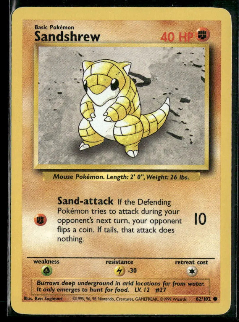 Sandshrew #62 - Base Pokémon kort, stand Light Played