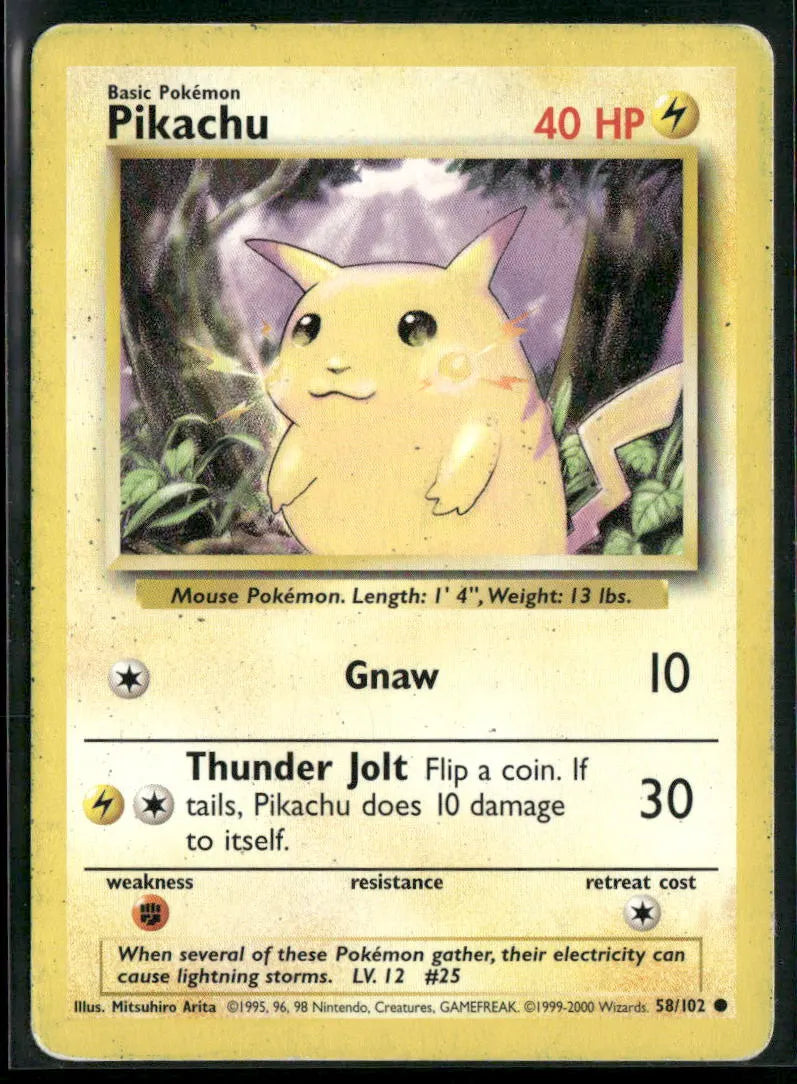 Pikachu #58 - Base Pokémon kort, stand Light Played