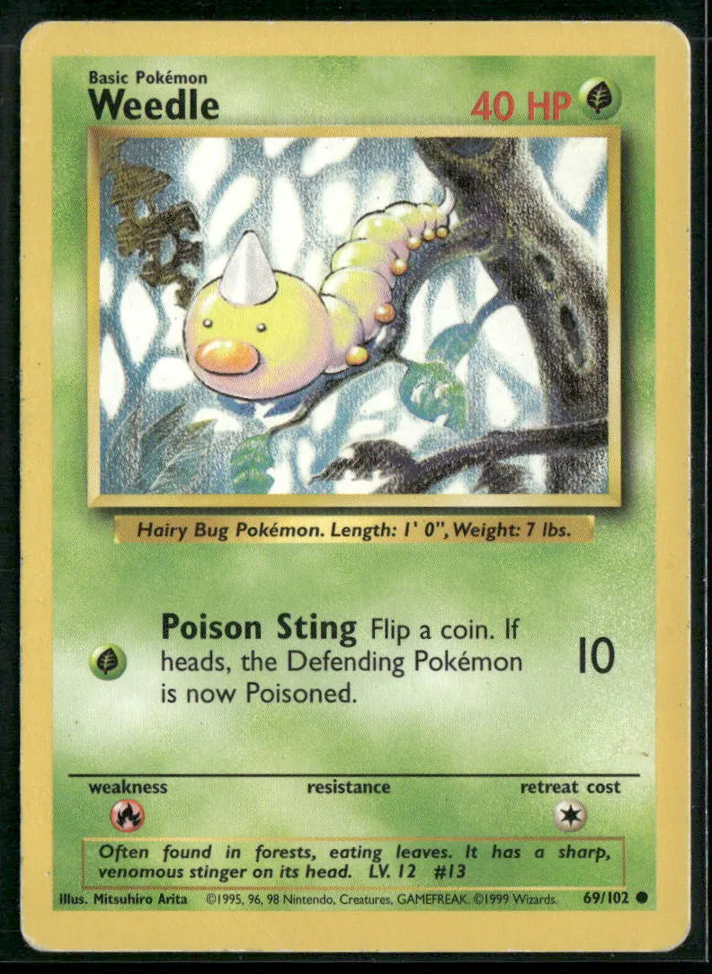 Weedle #69 - Base Pokémon kort, stand Light Played