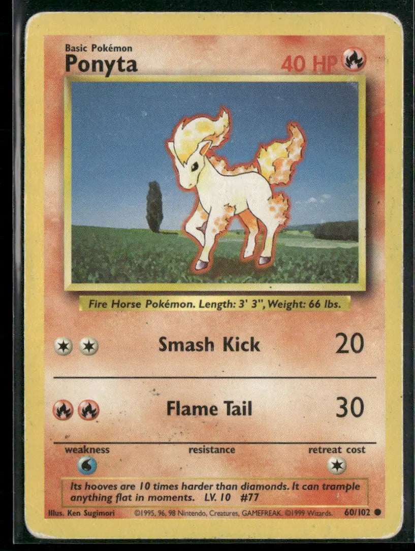 Ponyta #60 - Base Pokémon kort, stand Played
