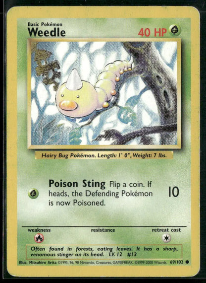 Weedle #69 - Base Pokémon kort, stand Light Played