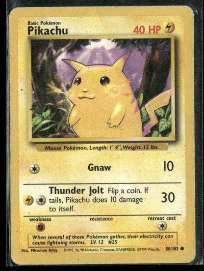 Pikachu #58 - Base Pokémon kort, stand Played