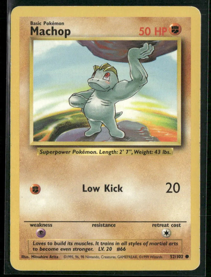 Machop #52 - Base Pokémon kort, stand Light Played