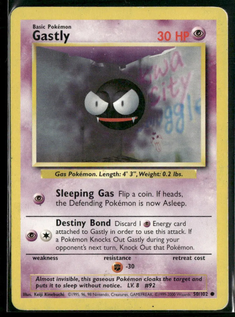 Gastly #50 - Base Pokémon kort, stand Light Played