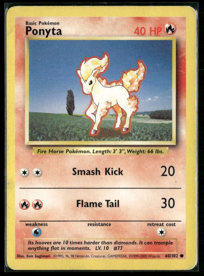 Ponyta #60 - Base Pokémon kort, stand Light Played